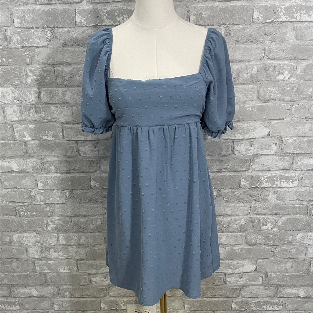Altar'd State Blue Mini Dress with Puff Sleeves - Picture 1 of 6